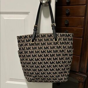 Michael Kors MK Patterned Tote - Black and Tan